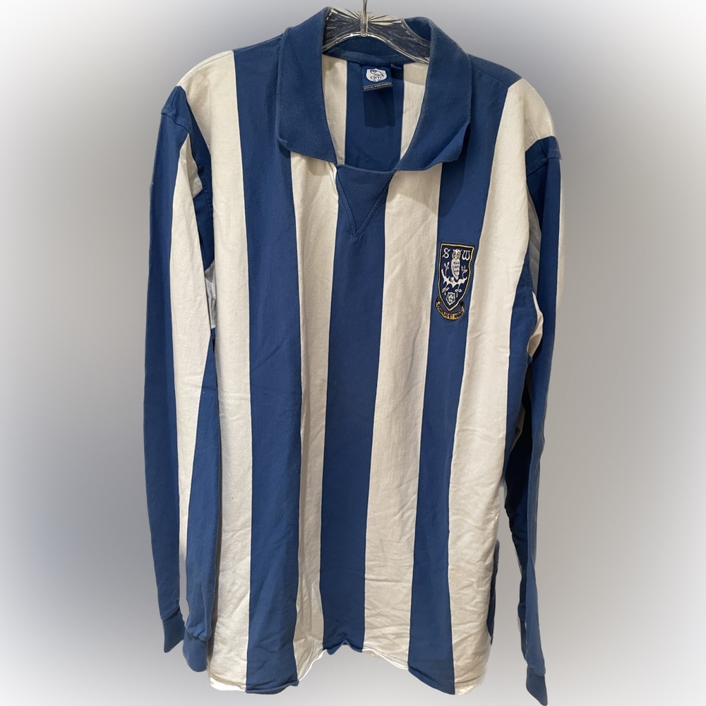 Vintage Sheffield Wednesday F.C. blue & white striped long sleeve cotton jersey